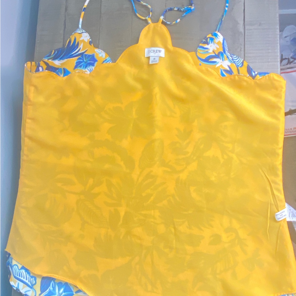 J. Crew Floral scalloped spaghetti strap cami top size 8 Blue Yellow - Picture 13 of 17